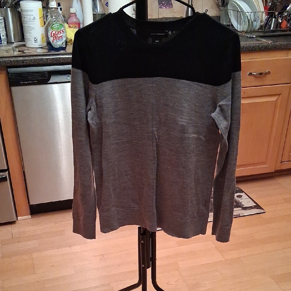 Club Monaco Black and Gray  100 % Wool Crew Neck Sweater